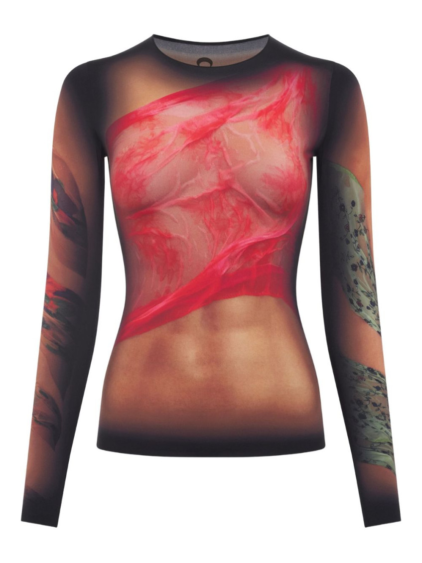 Marine Serre Multicolor Top With Draped Details And All-over Graphic Print In Tech Fabric Woman