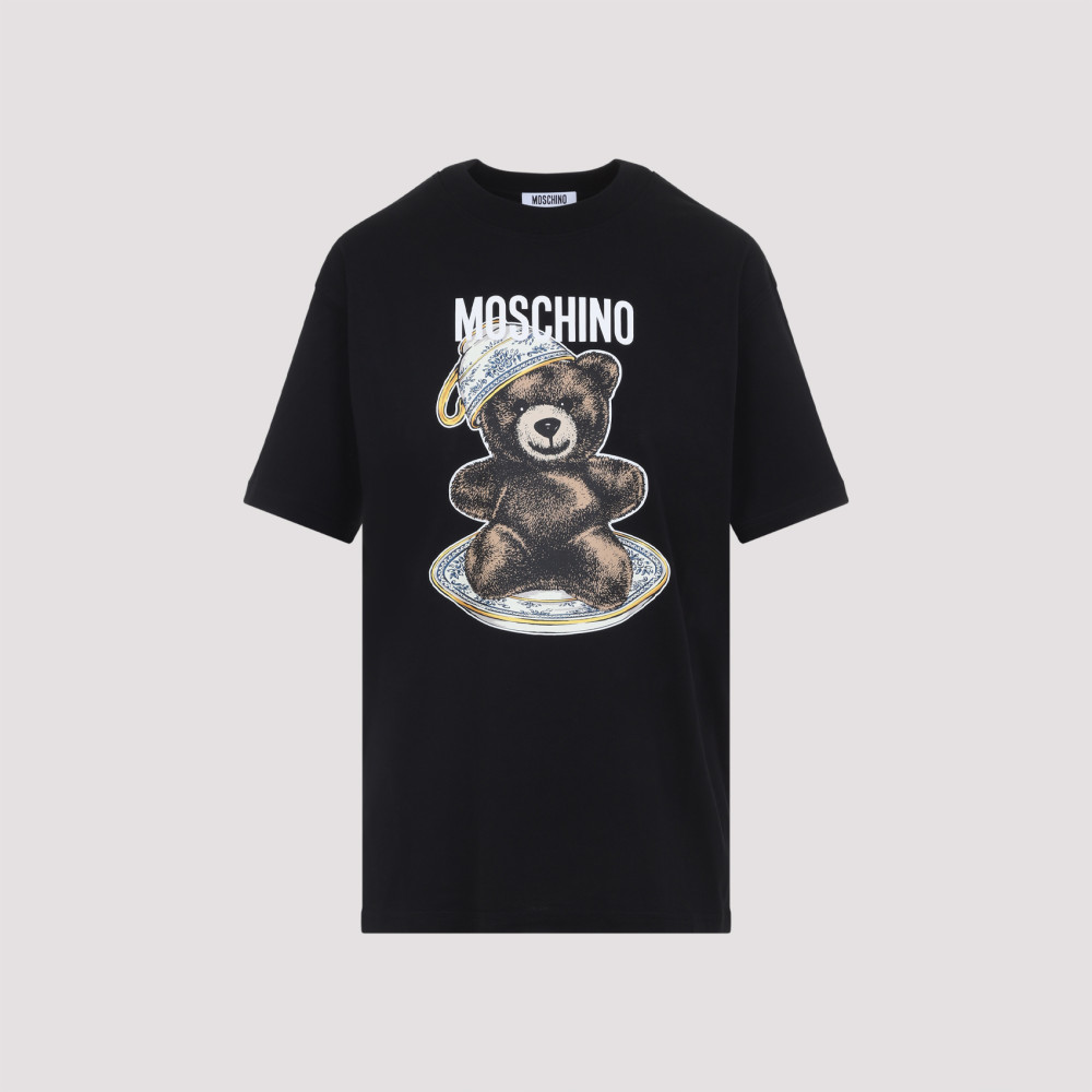 Moschino Black Cotton T-shirt With Playful Bear Graphic In Black