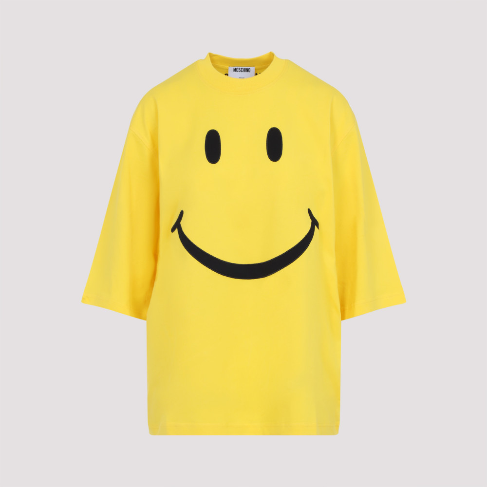 Moschino Smiley Face Graphic T-shirt In Bright Yellow Cotton In Yellow