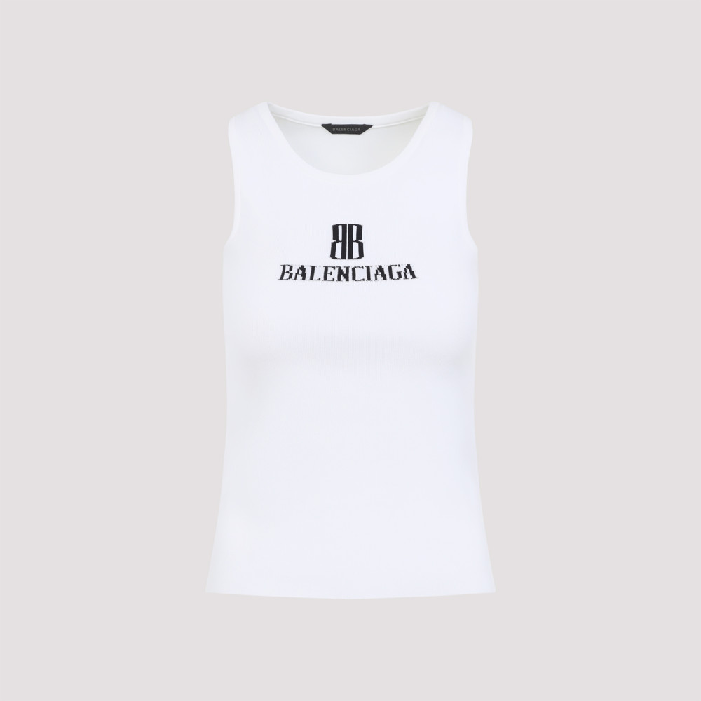 Balenciaga Ribbed Texture Sleeveless Tank Top In White