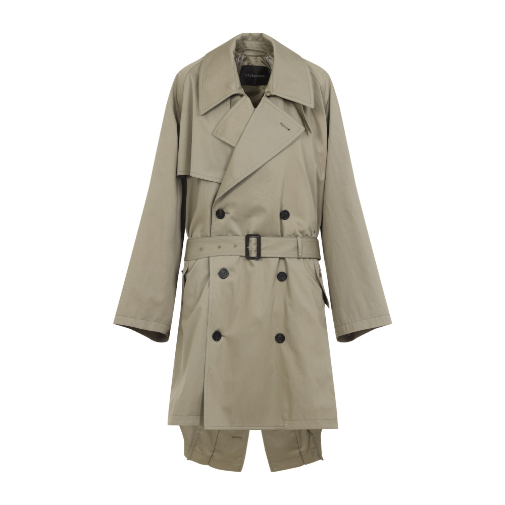 Balenciaga Beige Double-breasted Cotton Trench Coat In Green