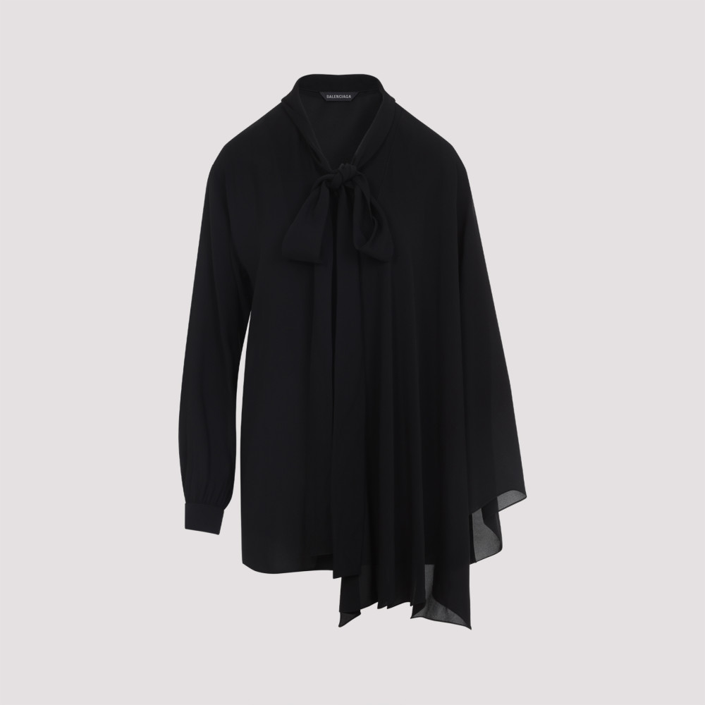 Balenciaga Black Blouse With Pussybow Collar And Asymmetric Design In Silk Woman In Black