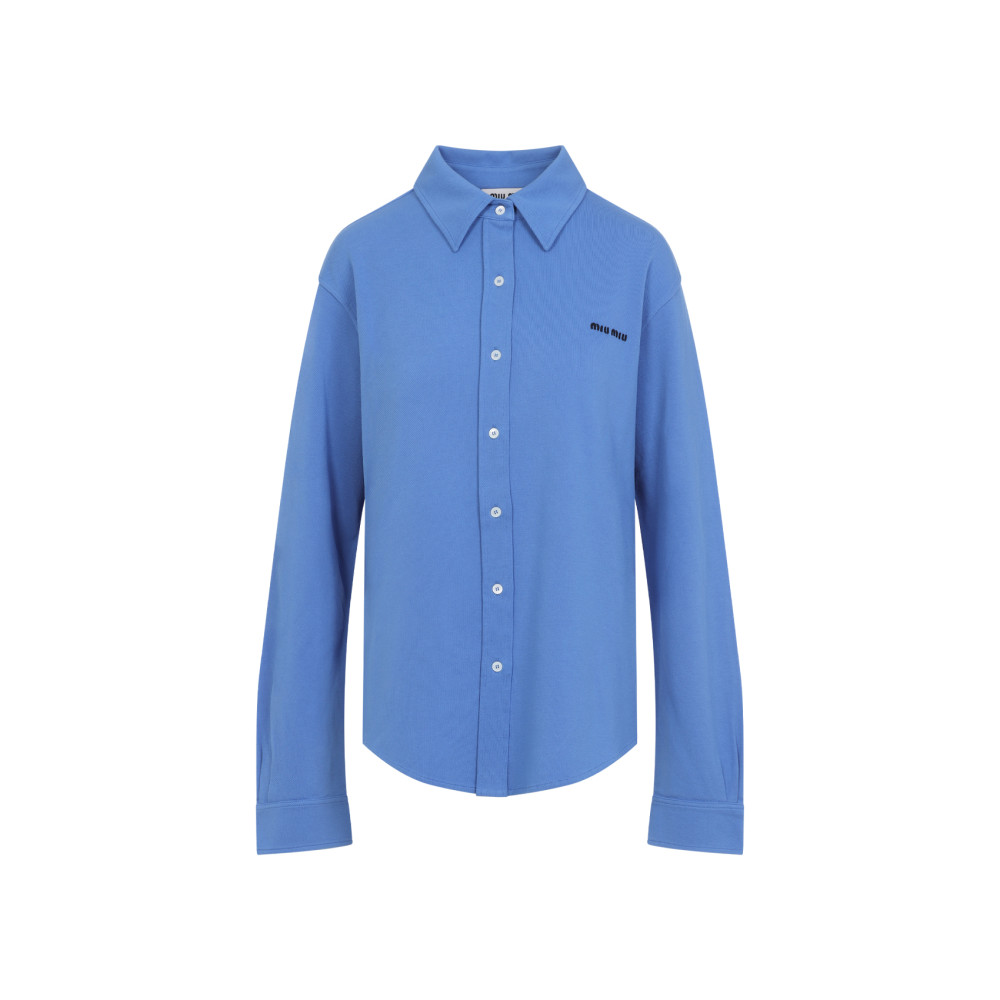 Miu Miu Poplin Shirt Long Sleeves In Blue
