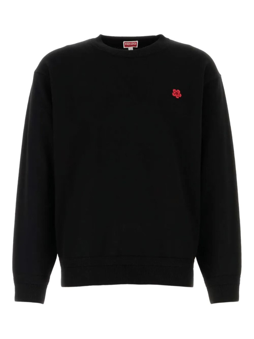 Kenzo Black Knit Jumper With Boke Flower Logo Patch On The Chest In Wool Man