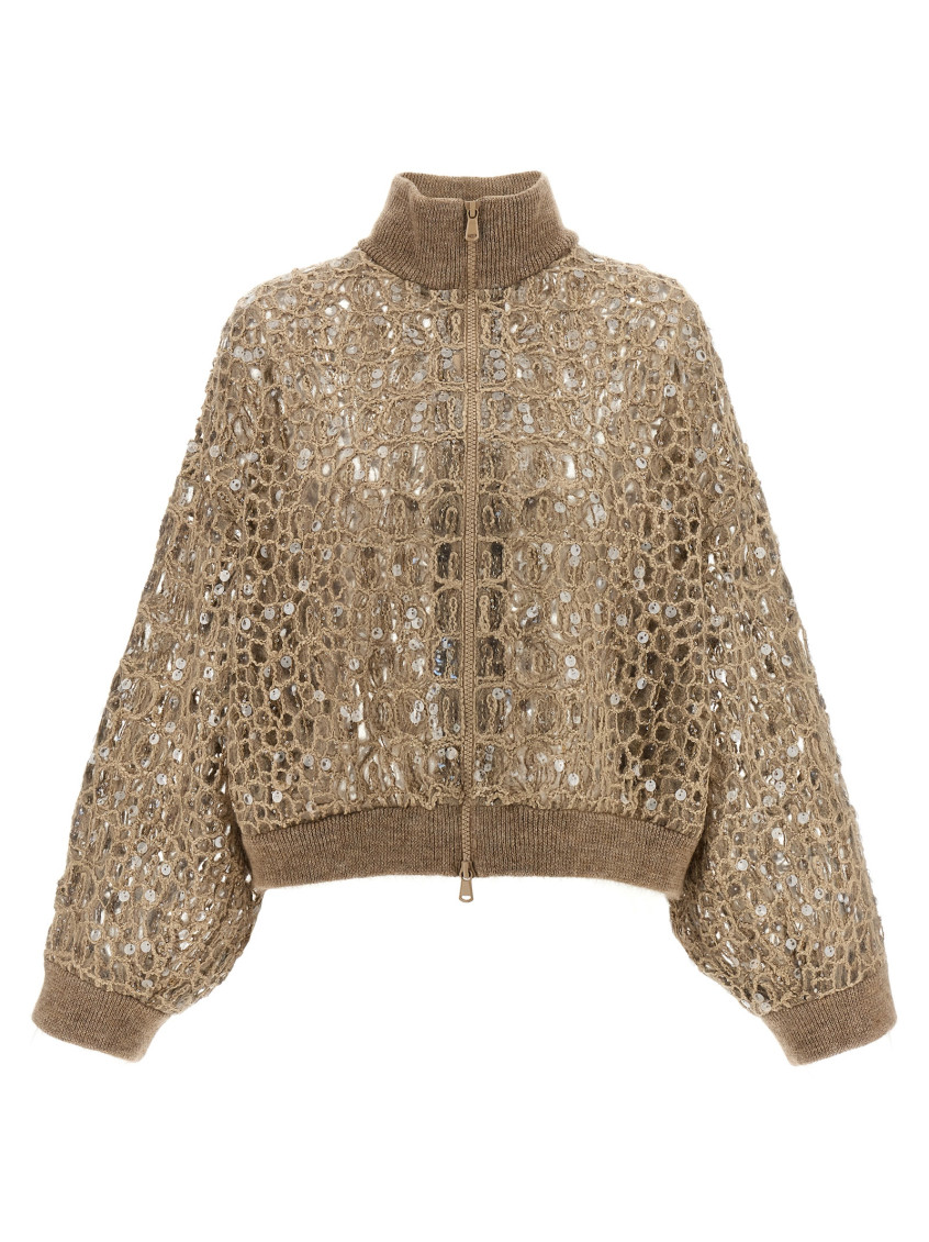 Brunello Cucinelli Dazzling Croc Embroidery Sweaters And Cardigans Beige In Brown