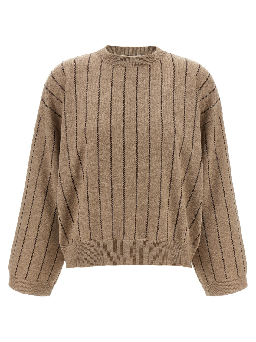 Brunello Cucinelli Sequin Cashmere Sweater Sweaters And Cardigans Beige In Brown