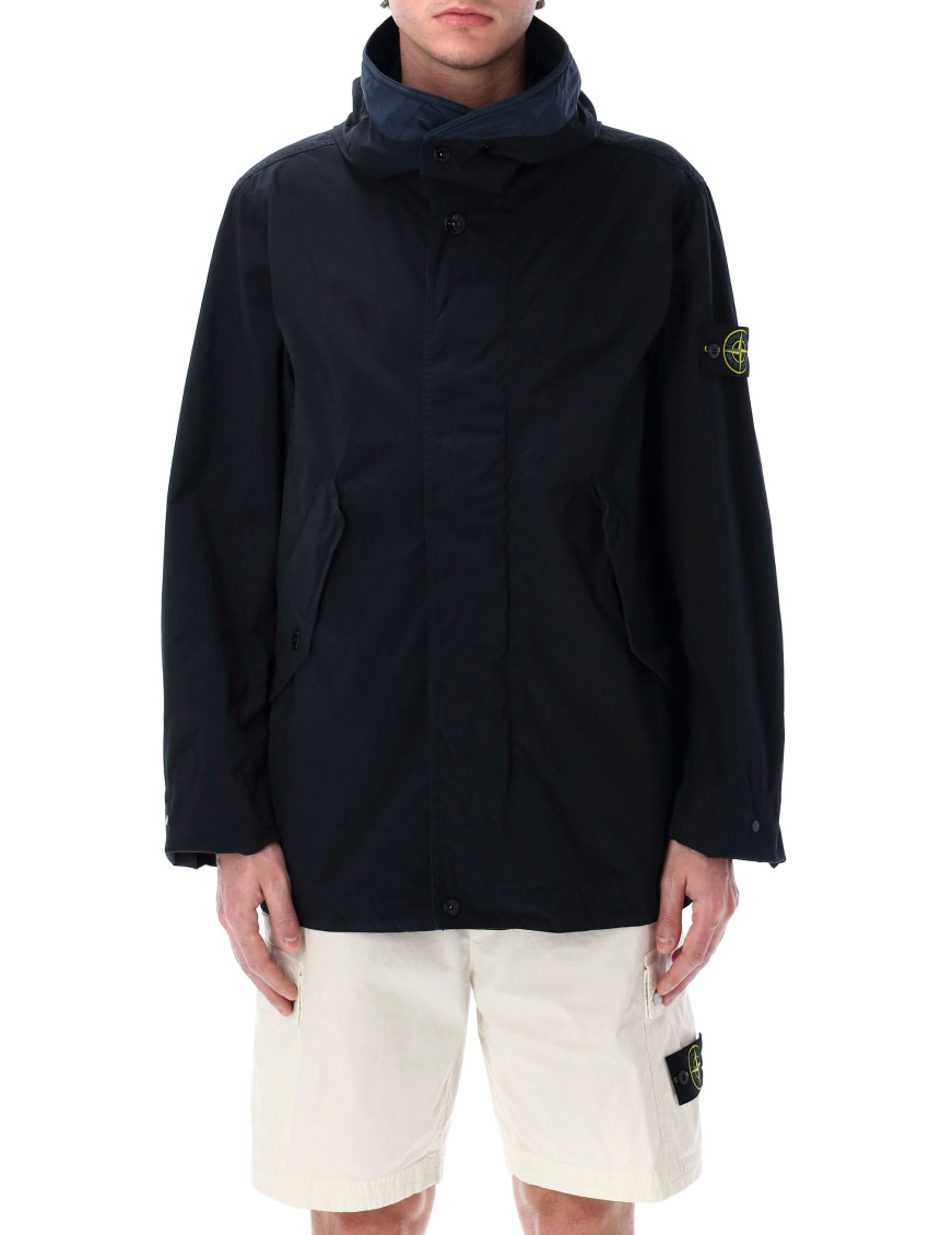 Stone Island Short Parka With Protective Hood In Black