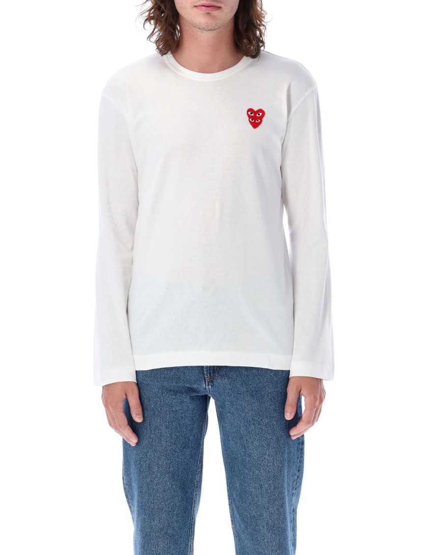 Comme Des Garçons Play Heart-patch Jersey T-shirt In White