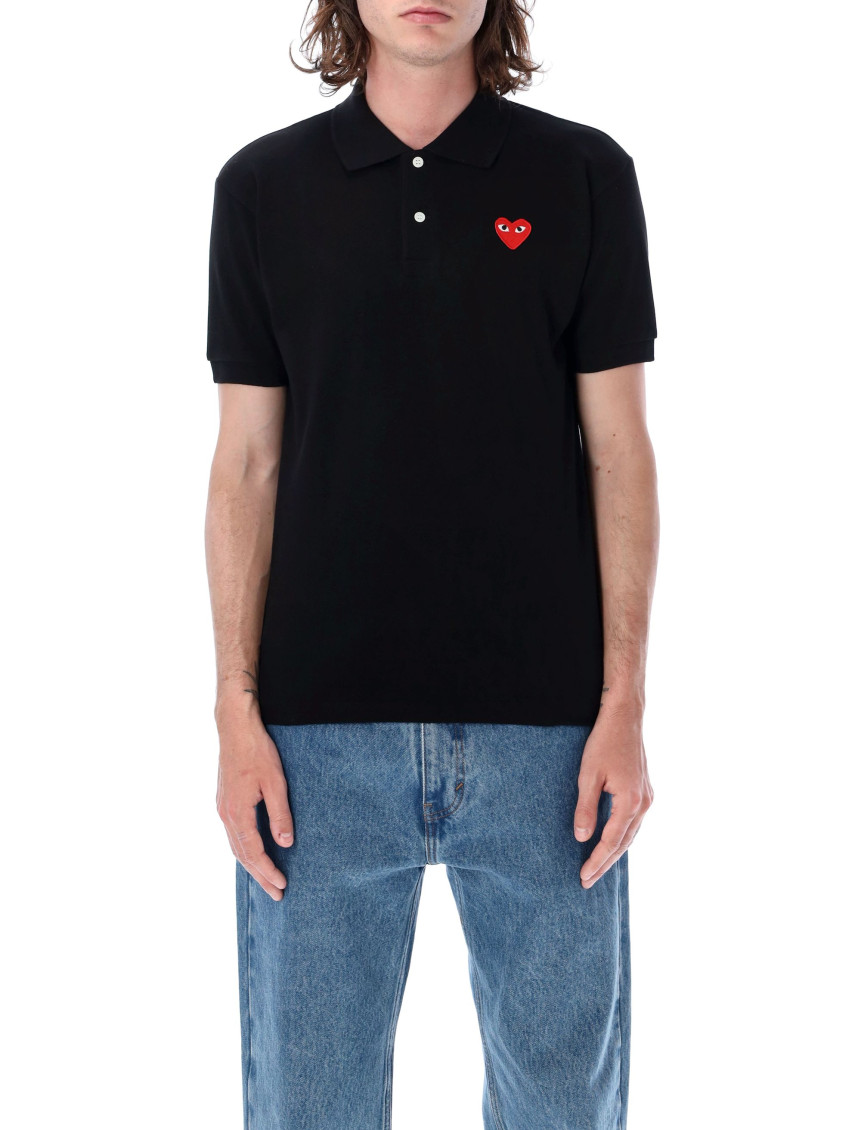 Comme Des Garçons Black Heart Logo Patch Polo
