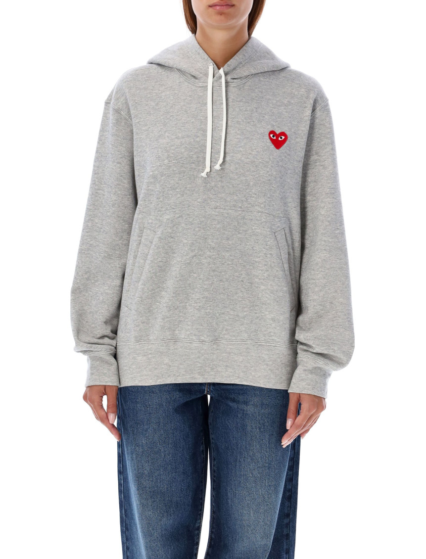 Comme Des Garçons Logo Zipped Cotton Hoodie In Gray