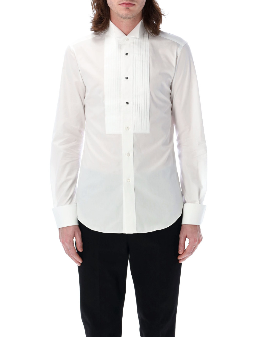 Junya Watanabe Smocking Shirt With Pleated Front And Structured Collar In White
