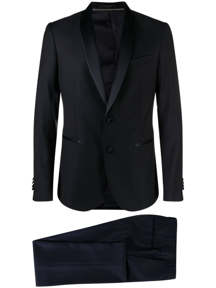 Corneliani Navy Blue Single-breasted Slim-cut Dinner Suit In Blue