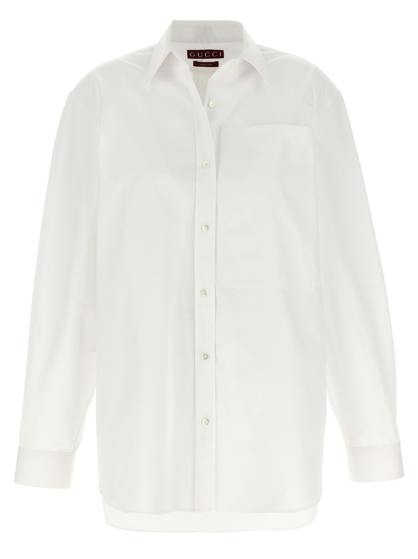 Gucci Women White Shirt With Tonal Logo Lettering Embroidery On The Collar In Cotton Woman