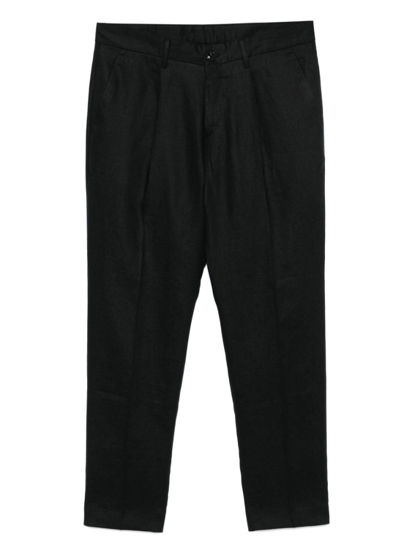 Daniele Alessandrini Black Linen Trousers With Tailored Silhouette In Black