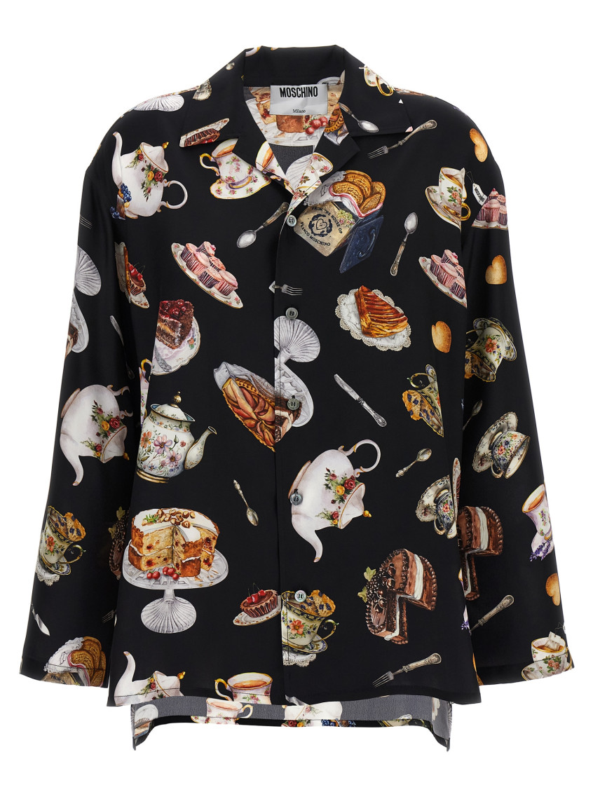 Moschino Multicolor Tea Time Print Shirt In Black