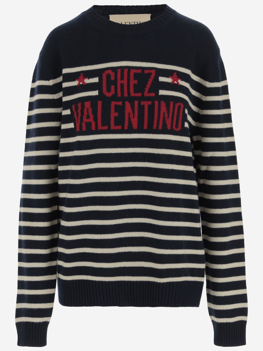Valentino Garavani Crewneck Sweater With Bold Jacquard Motif In Black