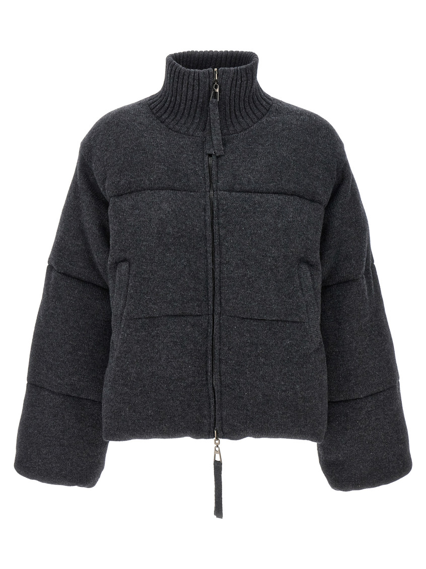 Shop P.a.r.o.s.h Grey Reversible Knit Down Jacket