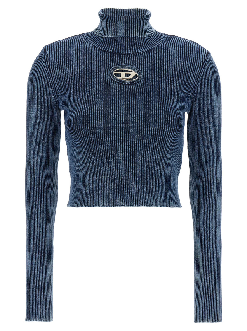 Diesel Cropped Turtleneck Sweater Ribbed Texture In Blue