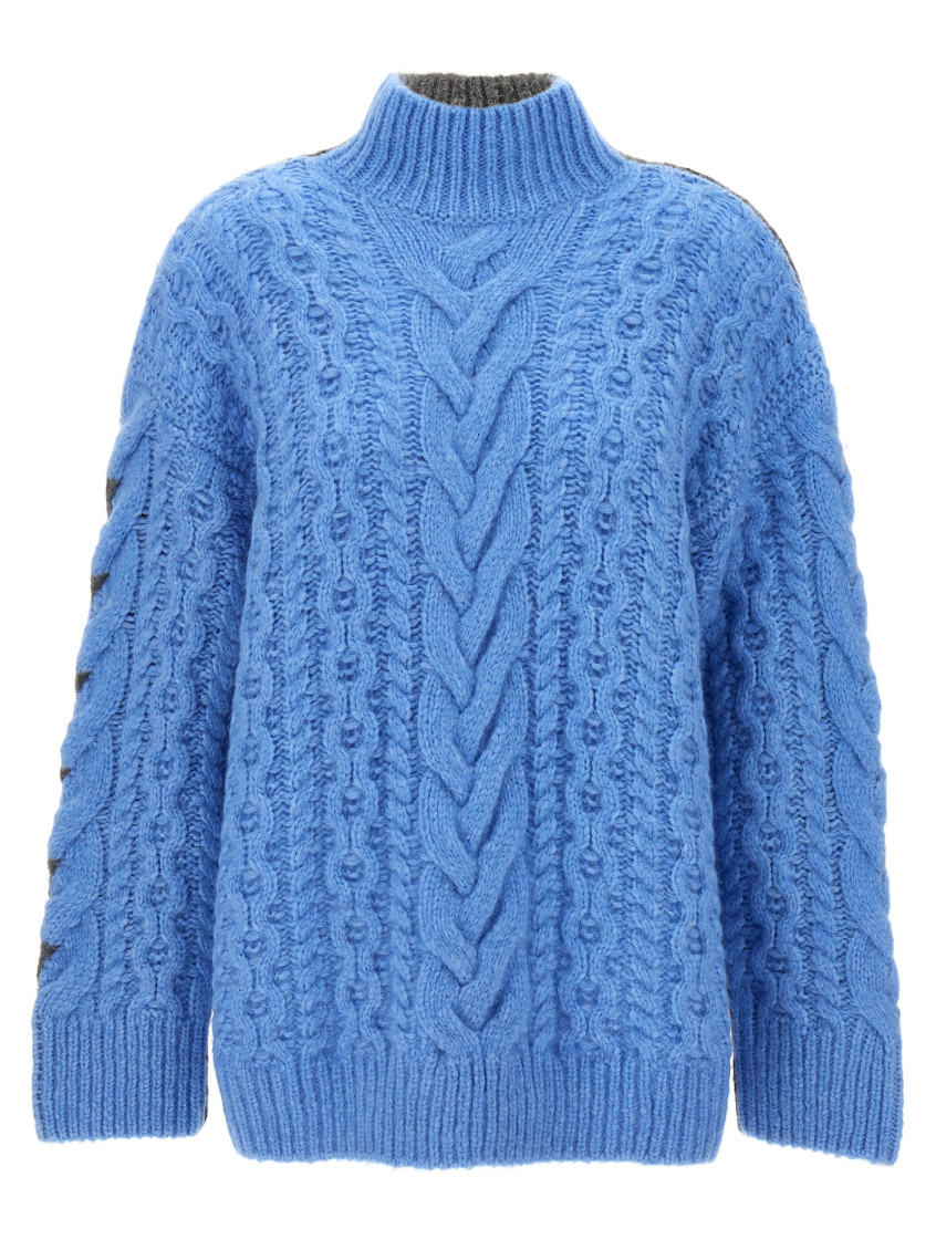 Stella Mccartney Oversized Two-tone Cable-knit Alpaca-blend Turtleneck Sweater In Light Blue