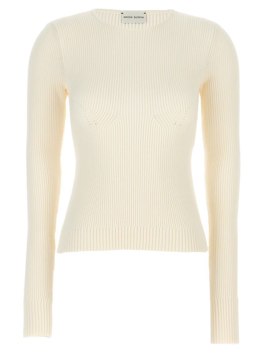 Magda Butrym Ribbed Viscose Blend Sweater In Neutral