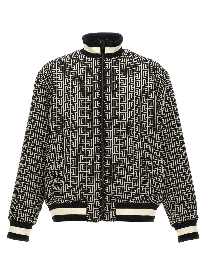 Balmain Black Monogram Reversible Bomber Jacket In Black