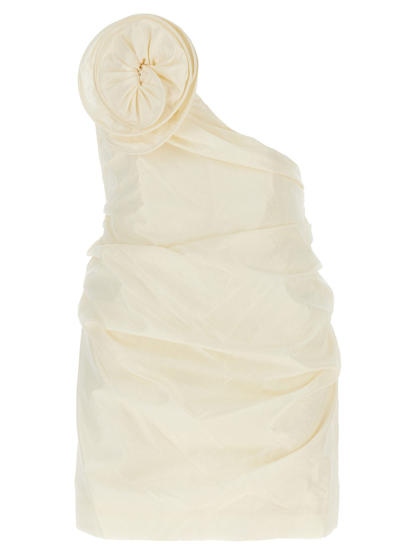 Magda Butrym Asymmetric Off-the-shoulder Silk Taffeta Dress In Neutral