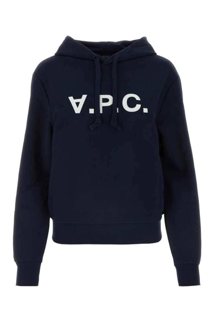 Apc A.p.c. Milo Hoodie With Flocked Logo Print In Navy Blue