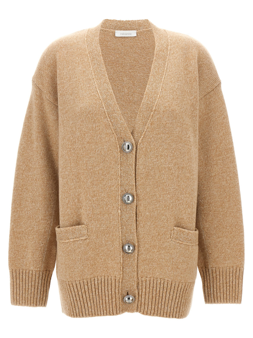 Shop Rabanne Beige Logo Buttons Cardigan