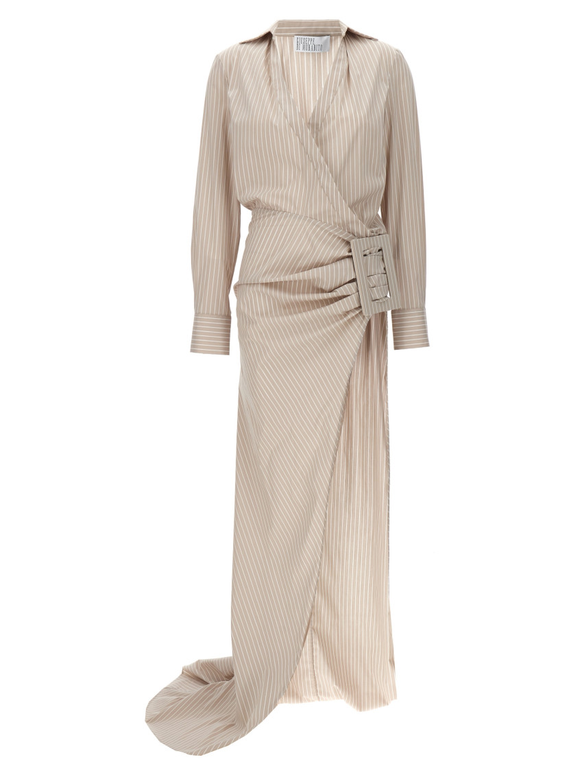 Giuseppe Di Morabito Waist Belt Striped Maxi Dress In Neutral