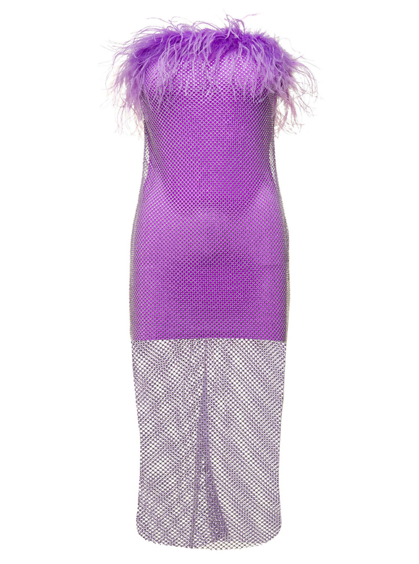 Giuseppe Di Morabito Mini Purple Dress With Feather Trim And Rhinestone Embellishment In Polyamide Woman In Purple