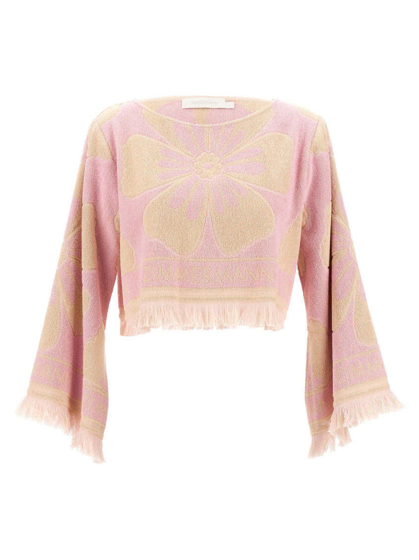 Shop Zimmermann Peach Long Sleeve Towelling Crop Top