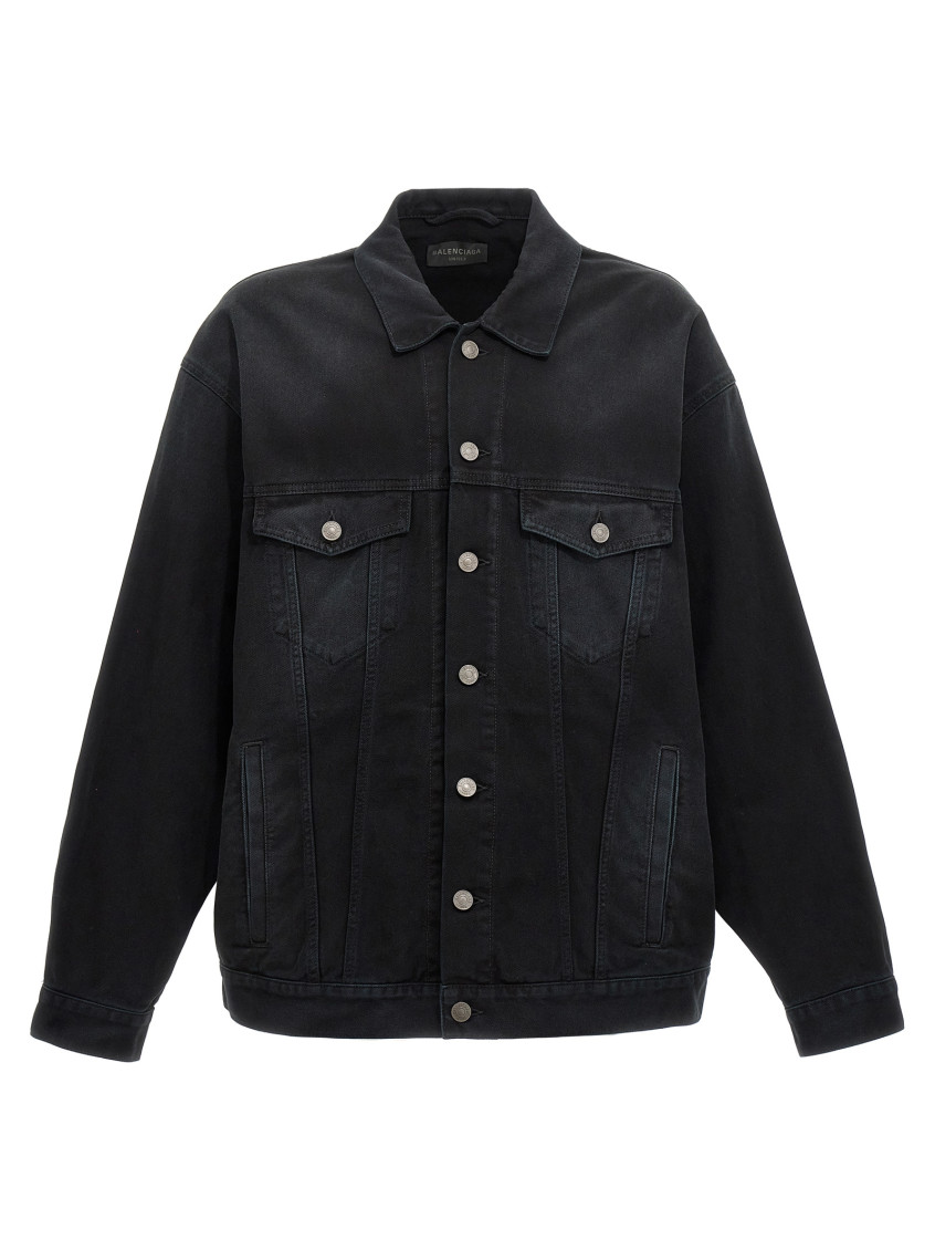 Balenciaga Political Campaign-logo Oversized Denim Jacket In Black