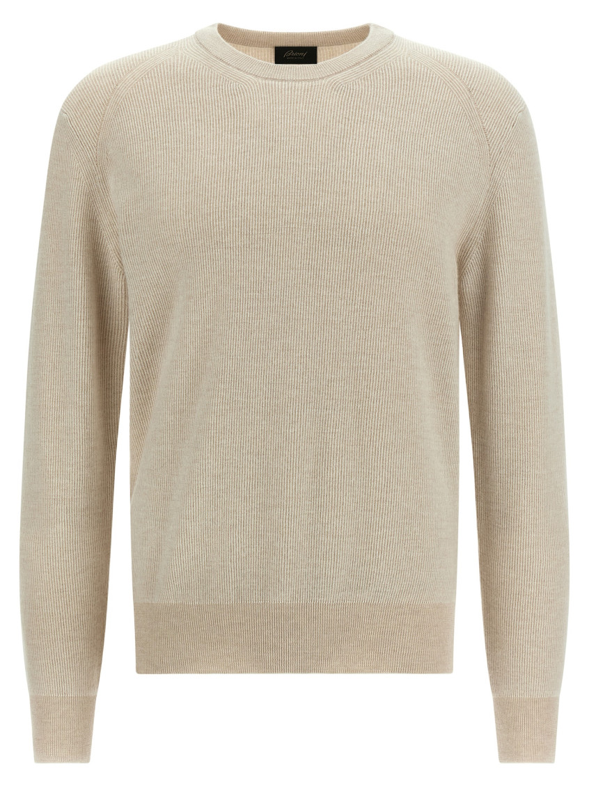 Brioni Ribbed Crew Neck Sweater In Neutral