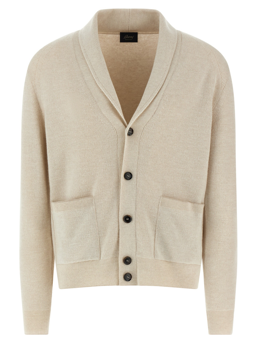 Brioni Ribbed Texture Shawl Collar Front Pockets In Neutral