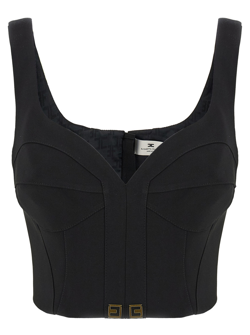 Elisabetta Franchi Lightweight Corset-style Crepe Top With Heart Neckline In Black