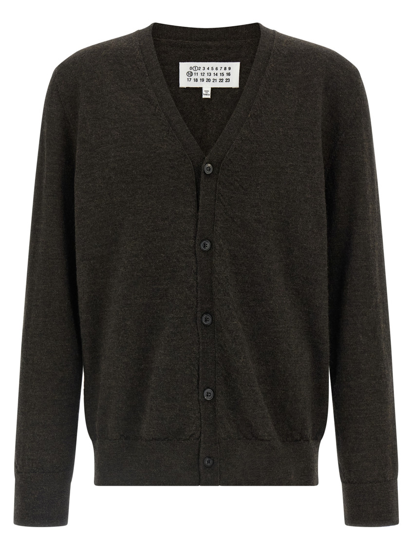 Maison Margiela V-neck Cardigan With Elbow Patches In Brown