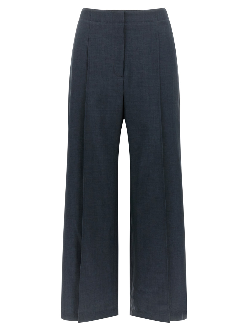 Theory City Pleated High Waist Wide Leg Pants In Blue