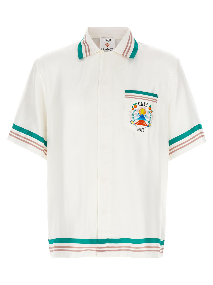 Casablanca Mens Tbc Cuban-collar Graphic-pattern Silk Shirt In White