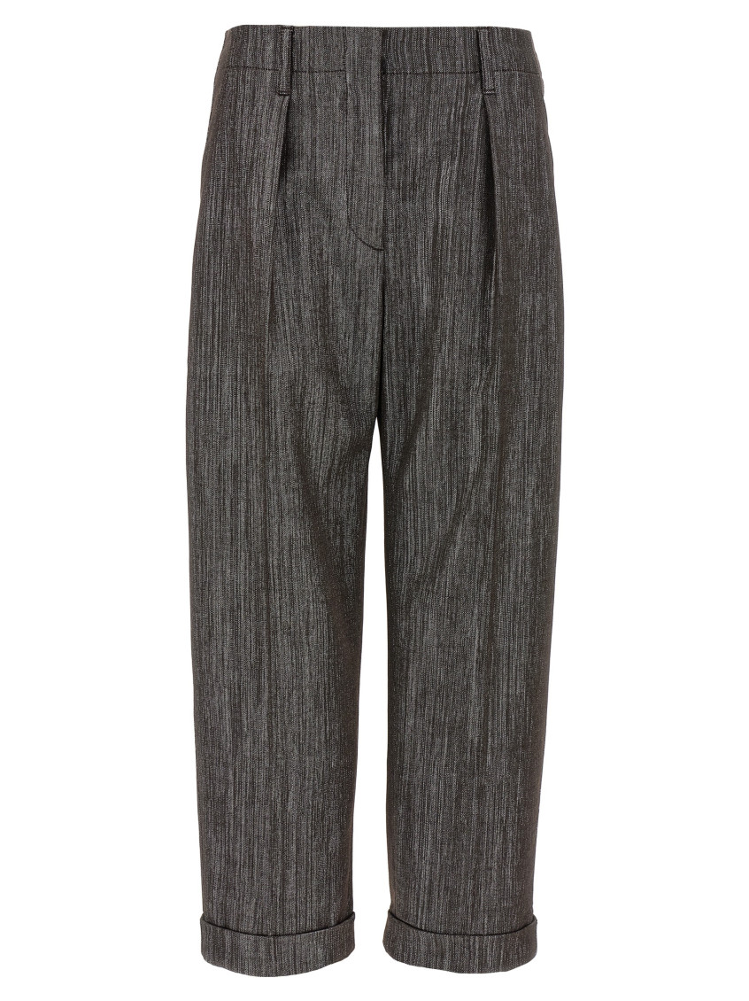 Brunello Cucinelli Women Lurex Pants In Gray