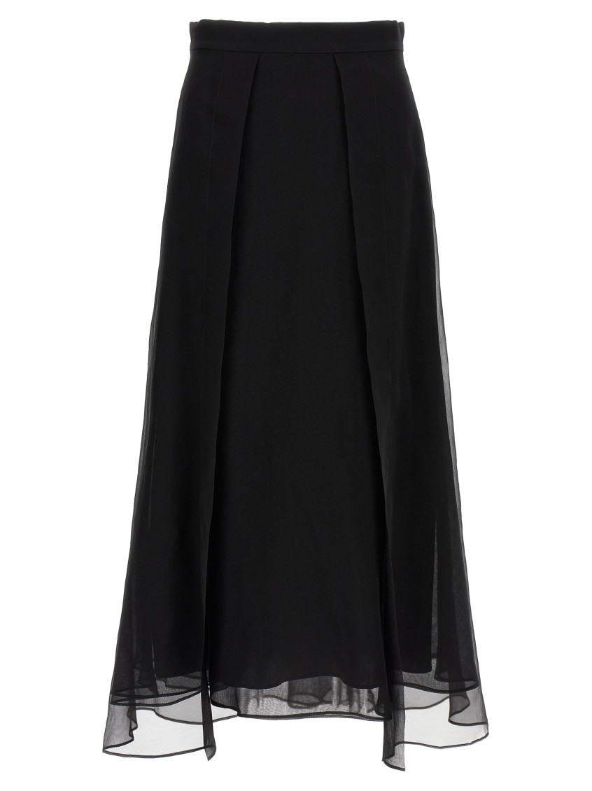 Brunello Cucinelli Black Layered Effect Midi Skirt