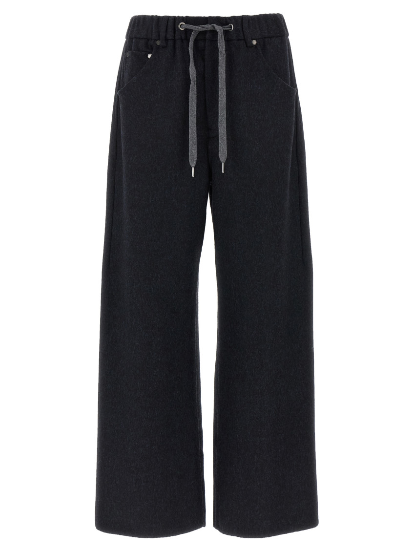 Brunello Cucinelli Wide Leg Flannel Trousers In Gray