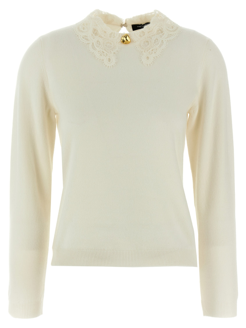 Fabiana Filippi Lace Neck Sweater Sweaters And Cardigans White In Neutral