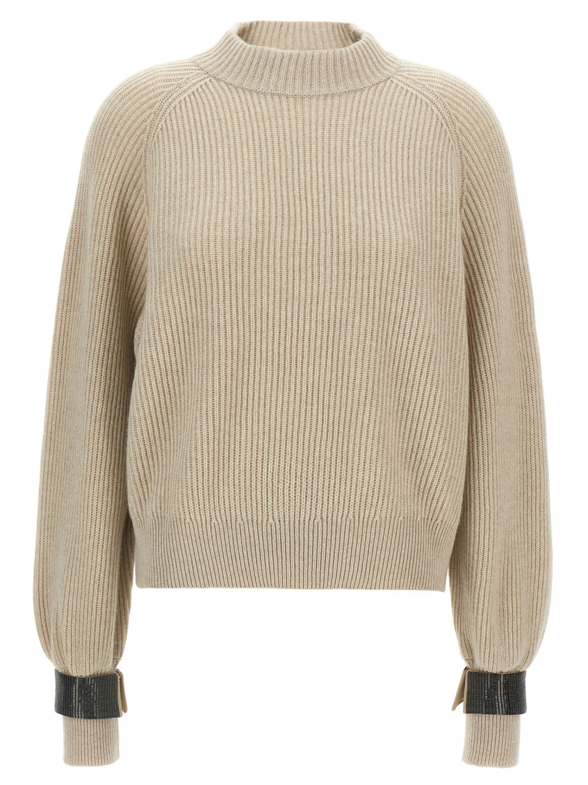 Brunello Cucinelli Women Monile Cuffs Sweater In Neutral