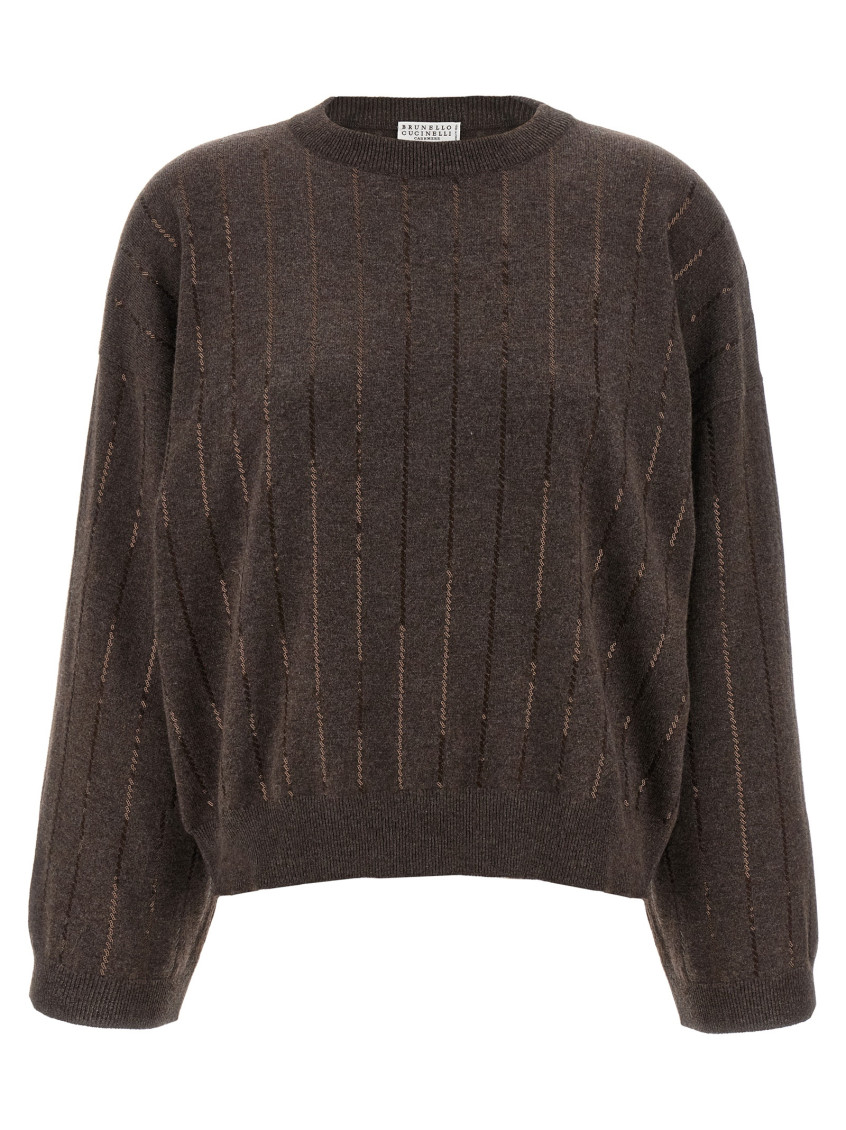 Brunello Cucinelli Sequin Cashmere Sweater Sweaters And Cardigans Brown In Brown