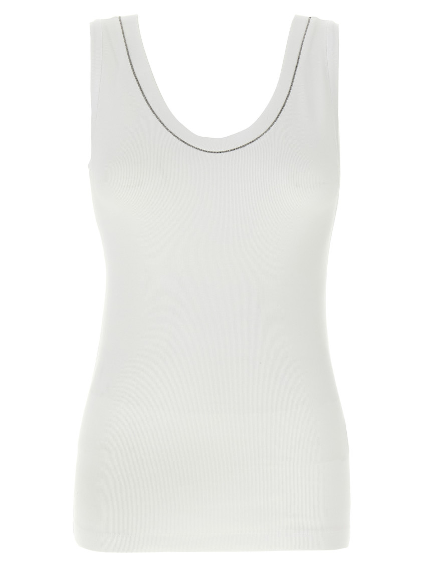 Brunello Cucinelli White Shiny Collar Top In White