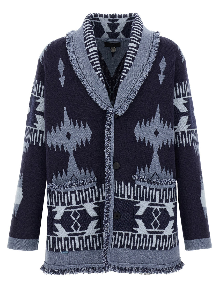 Alanui 'geometric Shawl Collar Cardigan With Fringed Edges' In Multi