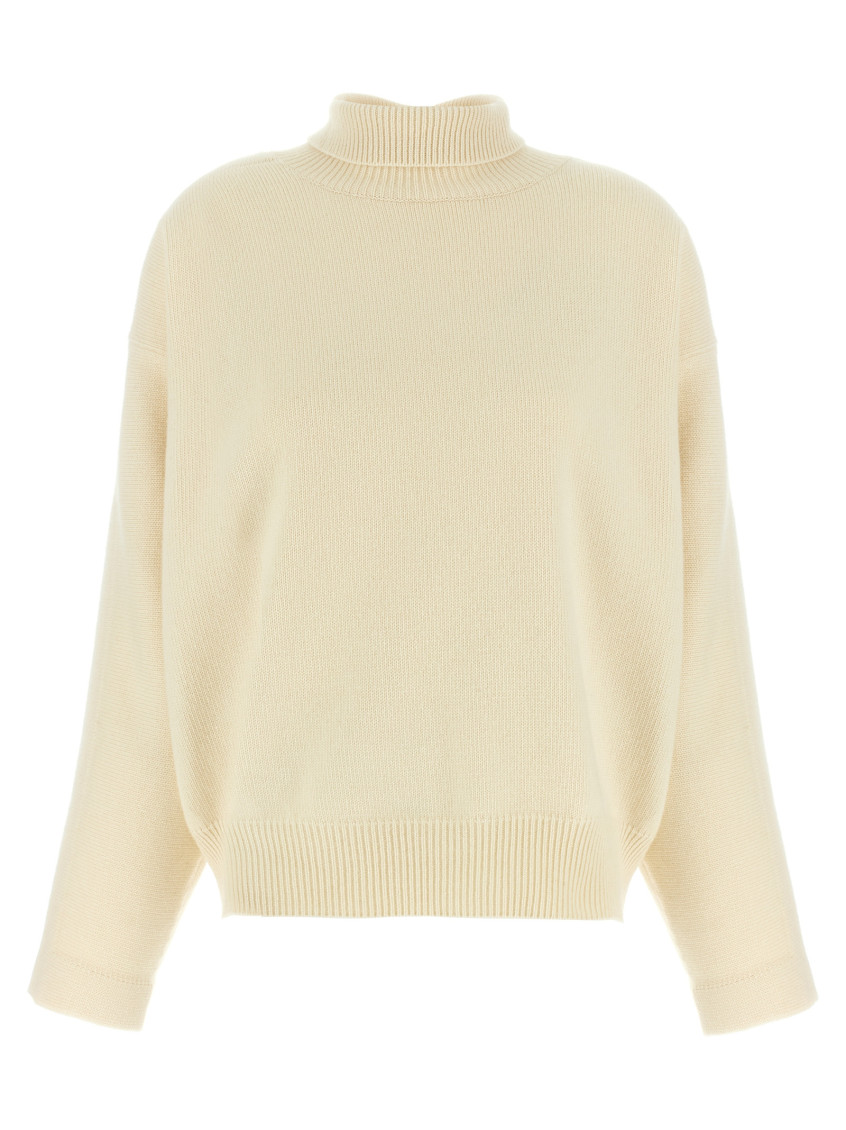 Jil Sander High Neck Knit Sweater In Neutral