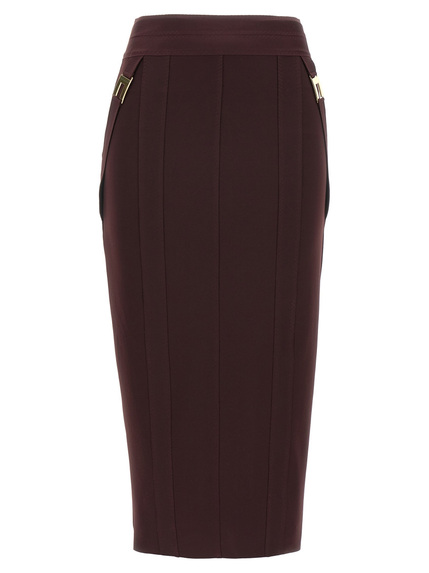 Elisabetta Franchi Corsetry-inspired Midi Skirt With Zigzag Stitching In Brown