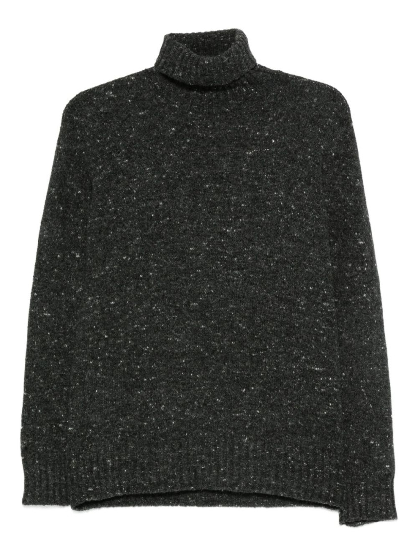 Drumohr Speckled Grey Turtleneck Sweater With Ribbed Cuffs In Black