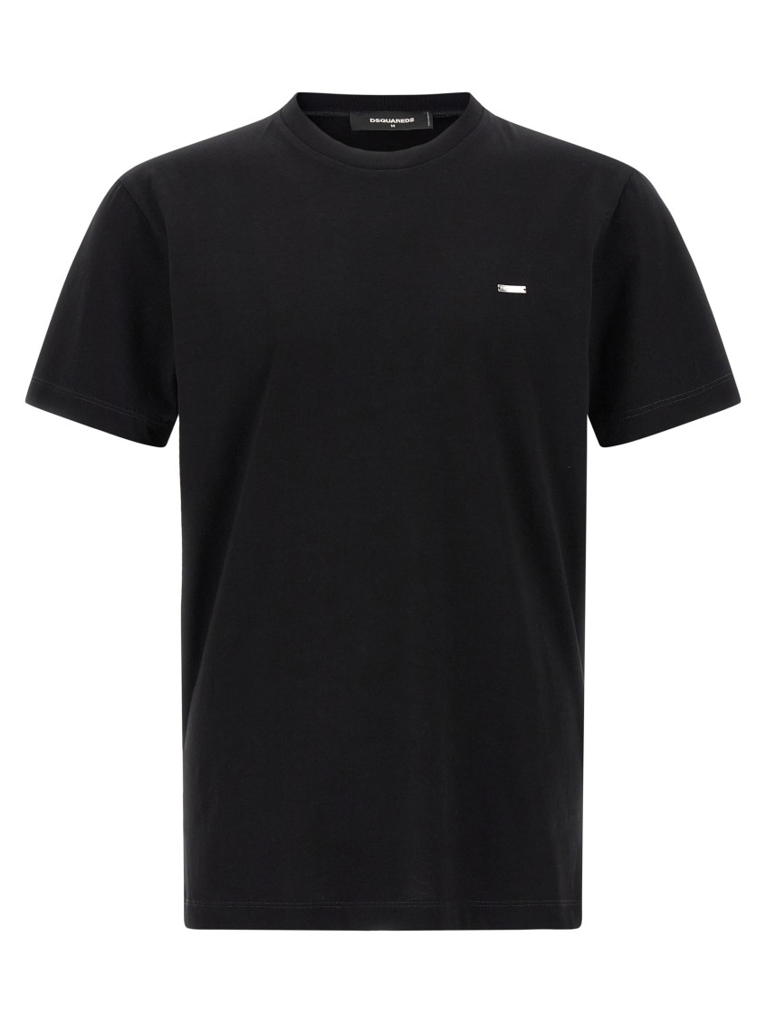 Dsquared2 Cotton Jersey T-shirt With Engraved Logo Plate In Black